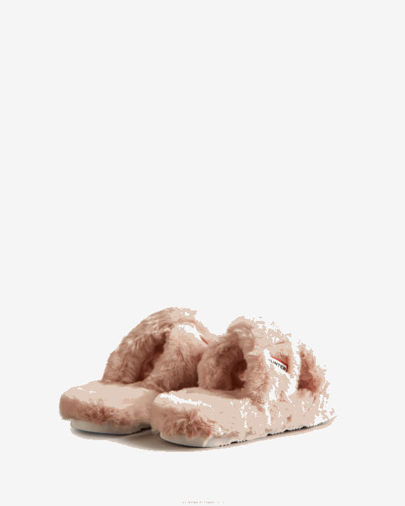 UK Hunter Women Faux Fur Flatform Crossover Slide Azalea Pink 28BV323