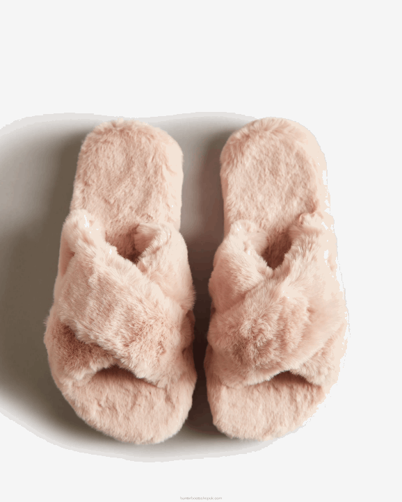 UK Hunter Women Faux Fur Flatform Crossover Slide Azalea Pink 28BV323