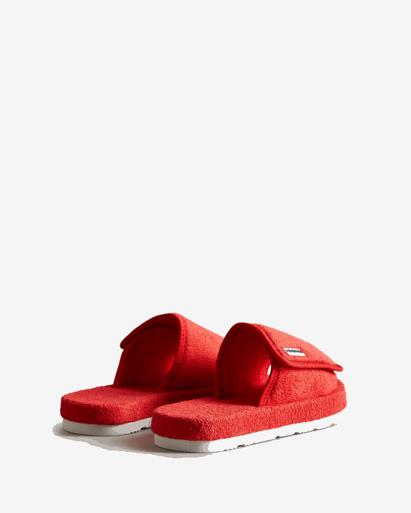 UK Hunter Women Terry Towelling Beach Platform Adjustable Slide Hunter Red 28BV326
