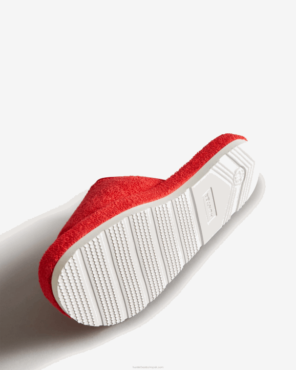 UK Hunter Women Terry Towelling Beach Platform Adjustable Slide Hunter Red 28BV326