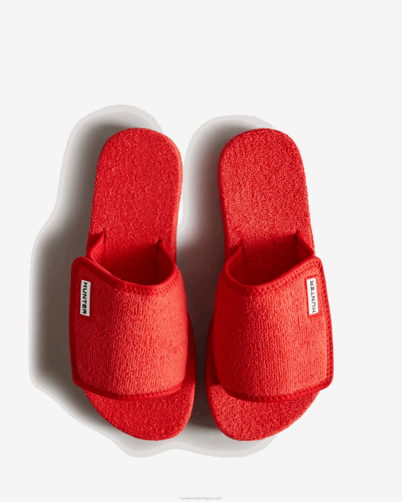 UK Hunter Women Terry Towelling Beach Platform Adjustable Slide Hunter Red 28BV326