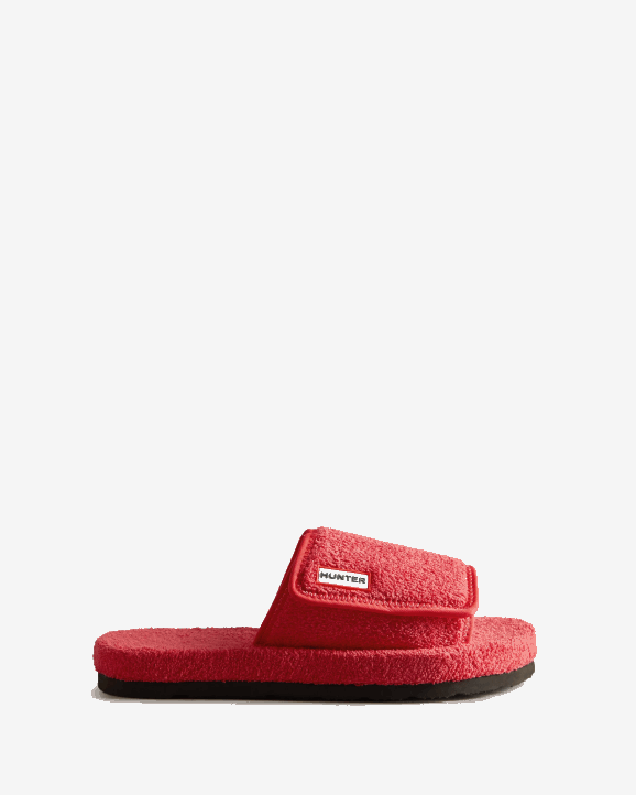 UK Hunter Women Terry Towelling Beach Platform Adjustable Slide Rowan Pink 28BV327