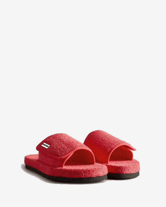 UK Hunter Women Terry Towelling Beach Platform Adjustable Slide Rowan Pink 28BV327