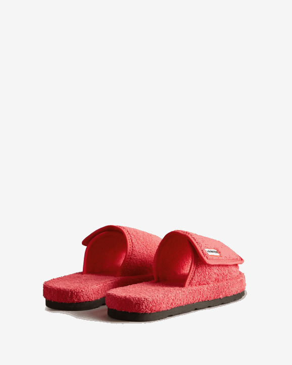 UK Hunter Women Terry Towelling Beach Platform Adjustable Slide Rowan Pink 28BV327