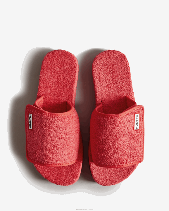 UK Hunter Women Terry Towelling Beach Platform Adjustable Slide Rowan Pink 28BV327