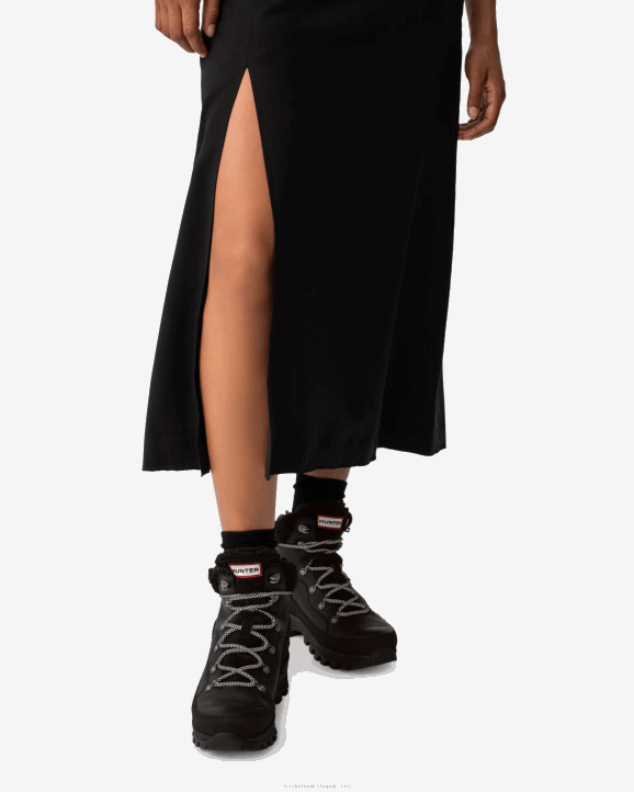 UK Hunter Women Explorer Insulated Lace-Up Leather Commando Boots Black 28BV298