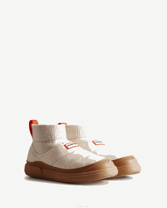 UK Hunter Women In/Out Insulated Knitted Cuff Slipper Boot White Willow/Gum 28BV147