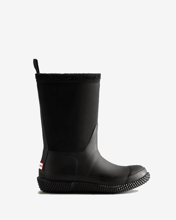 UK Hunter Women Insulated Roll Top Logo Vegan Shearling Boots Black/White Willow 28BV331