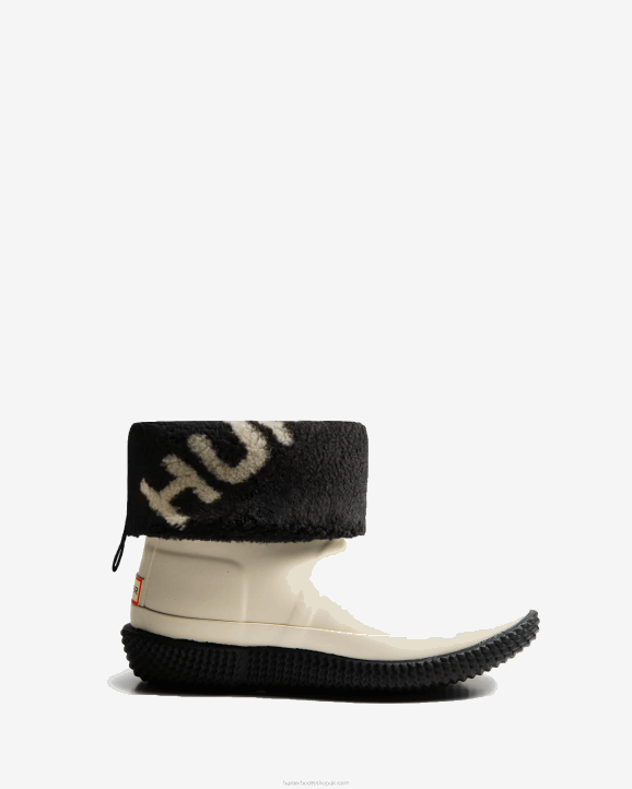 UK Hunter Women Insulated Roll Top Logo Vegan Shearling Boots White Willow 28BV273