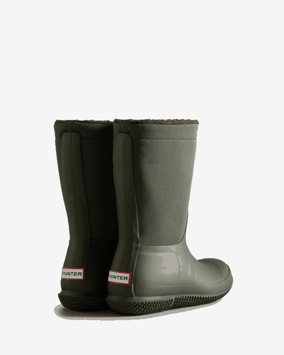 UK Hunter Women Insulated Roll Top Vegan Shearling Boots Dark Olive 28BV275