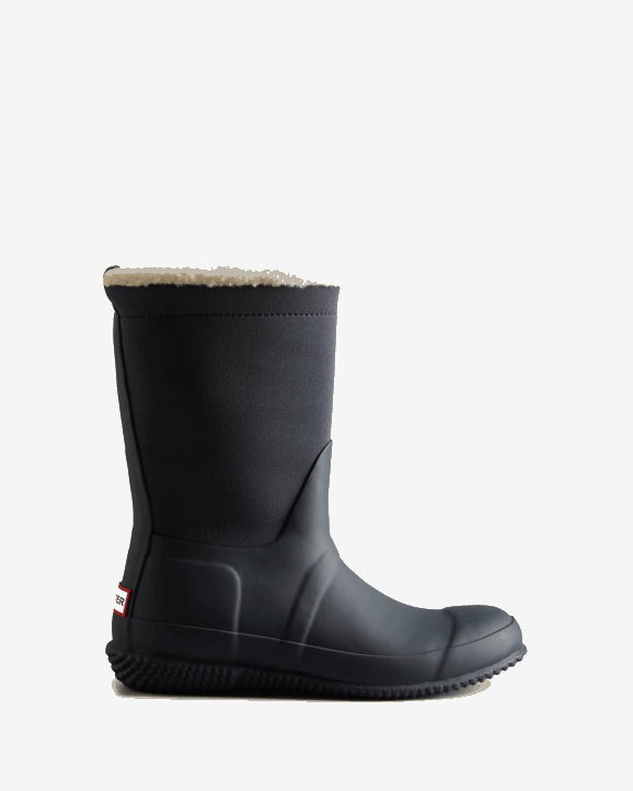 UK Hunter Women Insulated Roll Top Vegan Shearling Boots Hunter Navy/White Willow 28BV276