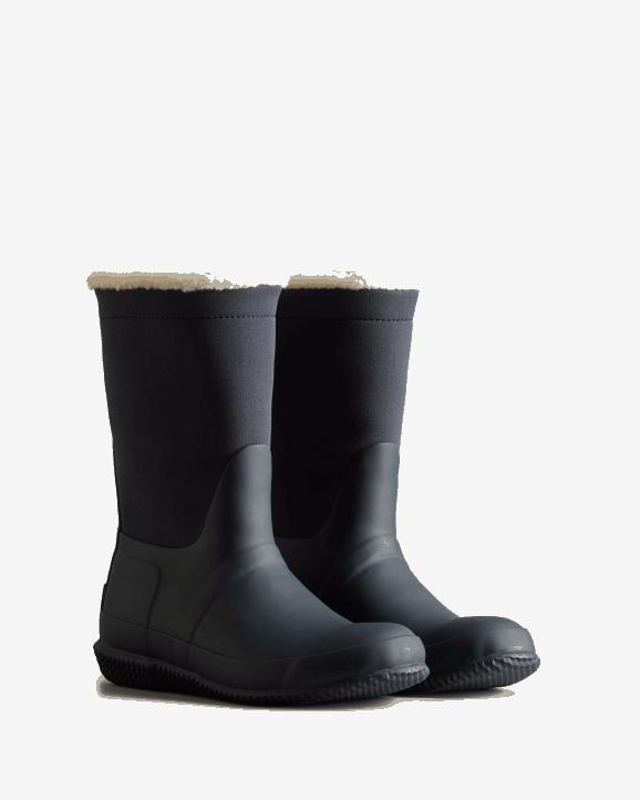 UK Hunter Women Insulated Roll Top Vegan Shearling Boots Hunter Navy/White Willow 28BV276