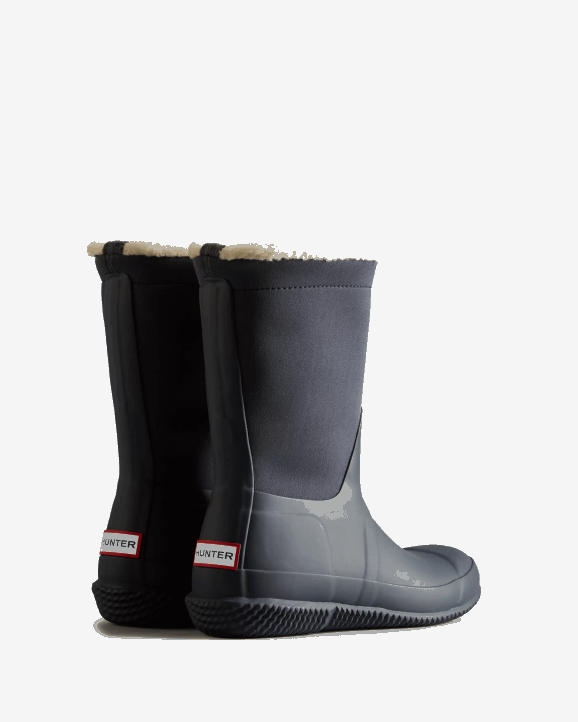 UK Hunter Women Insulated Roll Top Vegan Shearling Boots Hunter Navy/White Willow 28BV276