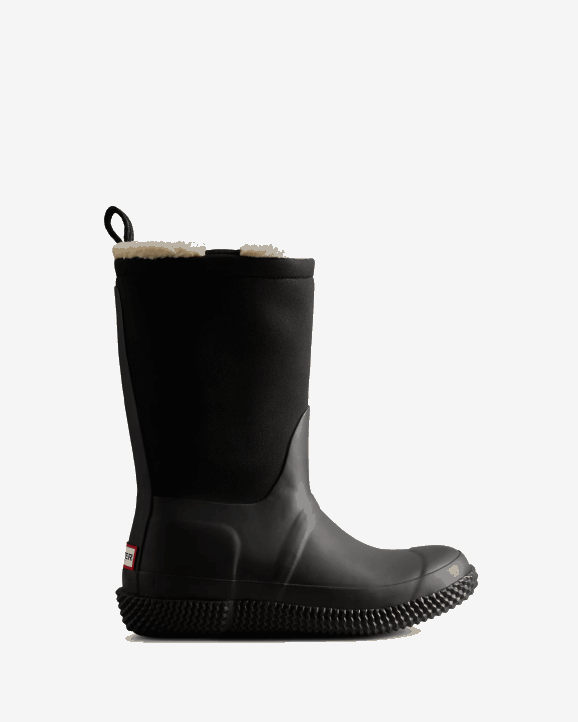 UK Hunter Women Insulated Roll Top Webbing Vegan Shearling Boots Black/White Willow 28BV300