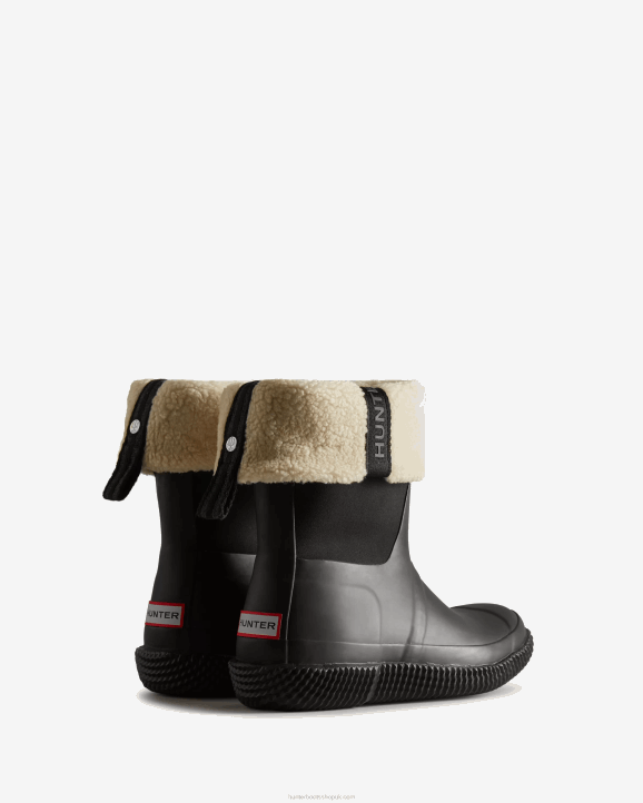 UK Hunter Women Insulated Roll Top Webbing Vegan Shearling Boots Black/White Willow 28BV300