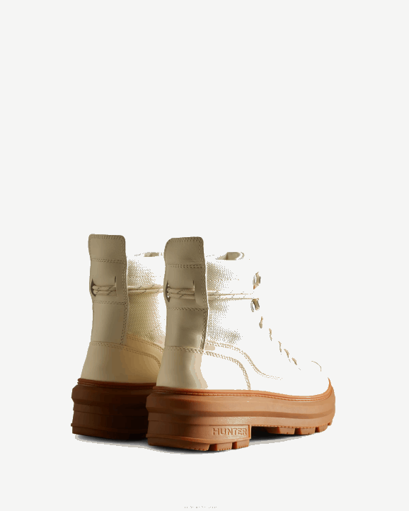 UK Hunter Women Rebel Explorer Leather Commando Boots Shaded White/Gum 28BV254