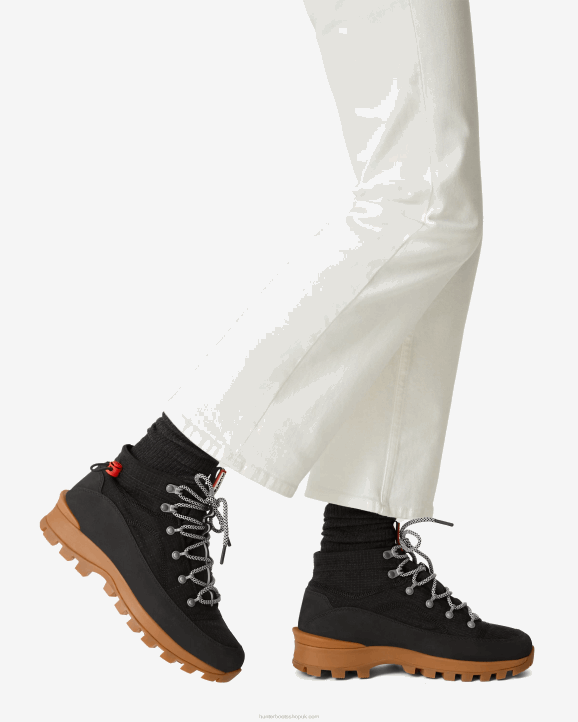 UK Hunter Women Travel Explorer Lace-Up Commando Boots Black 28BV255