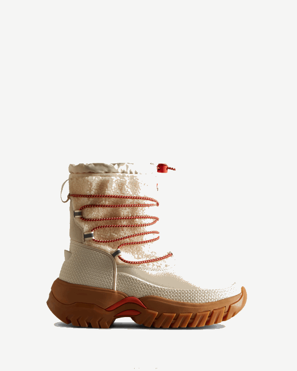UK Hunter Women Wanderer Vegan Shearling Insulated Short Snow Boots White Willow/Gum 28BV320