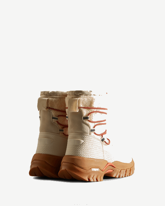 UK Hunter Women Wanderer Vegan Shearling Insulated Short Snow Boots White Willow/Gum 28BV320