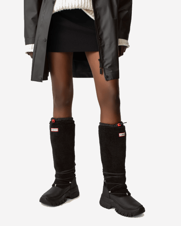 UK Hunter Women Wanderer Vegan Shearling Insulated Tall Snow Boots Black 28BV208