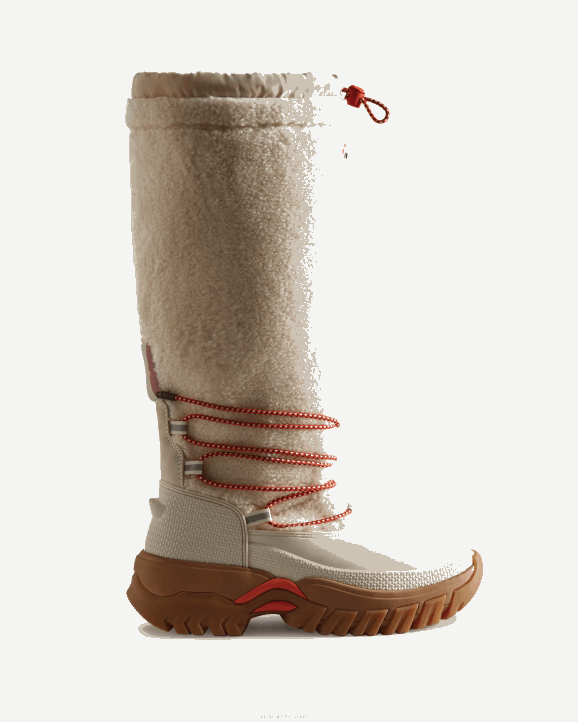 UK Hunter Women Wanderer Vegan Shearling Insulated Tall Snow Boots White Willow/Gum 28BV209
