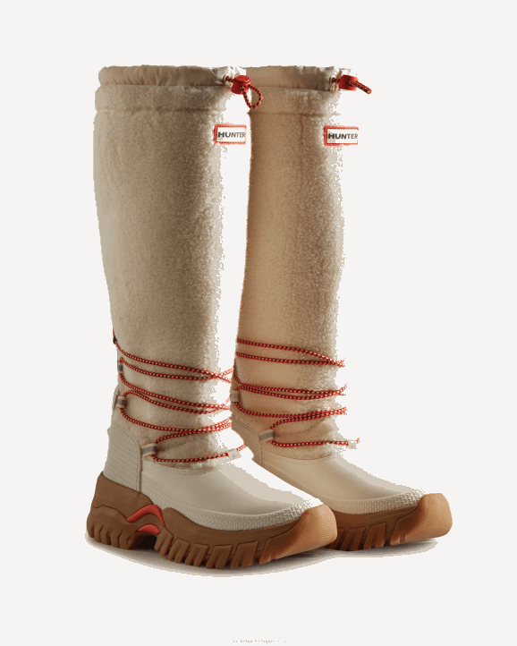 UK Hunter Women Wanderer Vegan Shearling Insulated Tall Snow Boots White Willow/Gum 28BV209