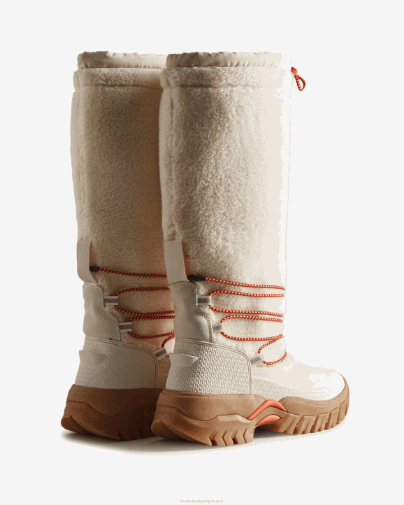 UK Hunter Women Wanderer Vegan Shearling Insulated Tall Snow Boots White Willow/Gum 28BV209