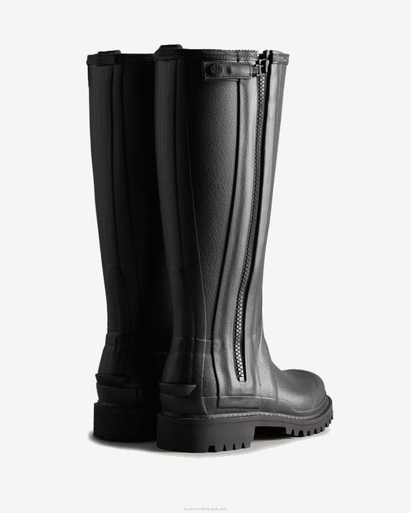 UK Hunter Women Balmoral Commando Rubber Zip Tall Rain Boots Black 28BV317
