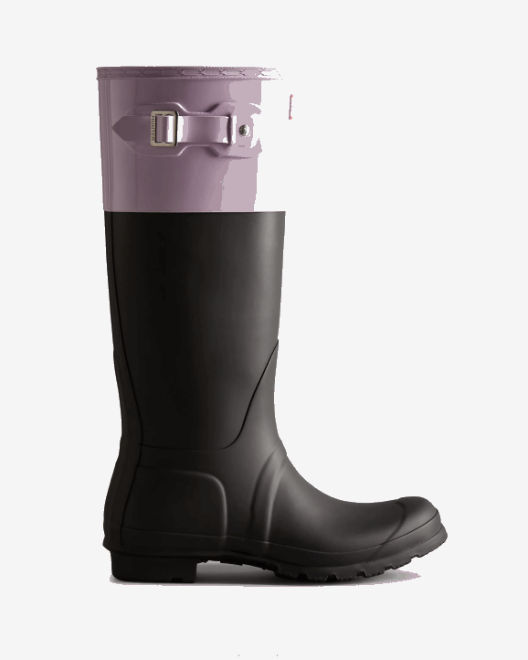 UK Hunter Women Colour Block Tall Rain Boots Black/Tempered Mauve 28BV71