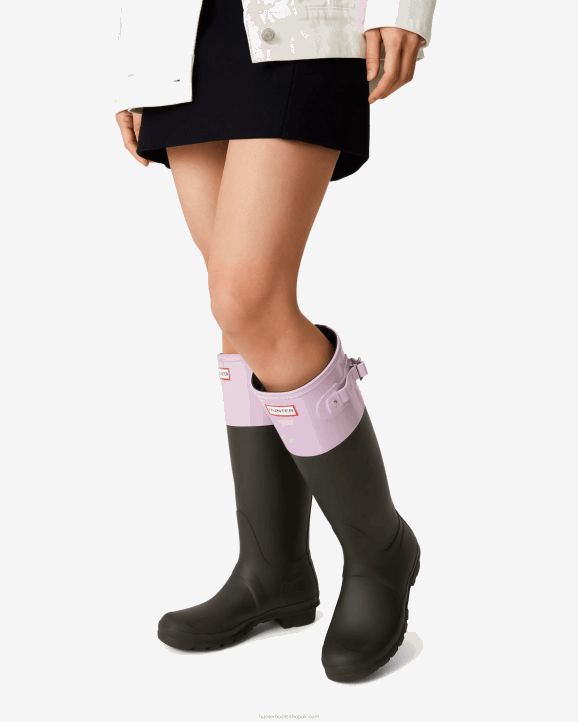 UK Hunter Women Colour Block Tall Rain Boots Black/Tempered Mauve 28BV71
