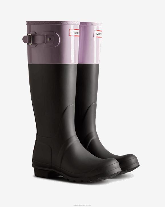 UK Hunter Women Colour Block Tall Rain Boots Black/Tempered Mauve 28BV71