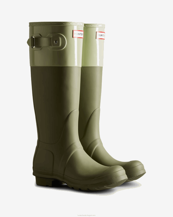 UK Hunter Women Colour Block Tall Rain Boots Lichen Green/Muffled Green 28BV169
