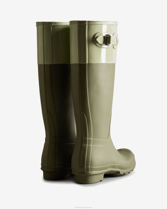 UK Hunter Women Colour Block Tall Rain Boots Lichen Green/Muffled Green 28BV169