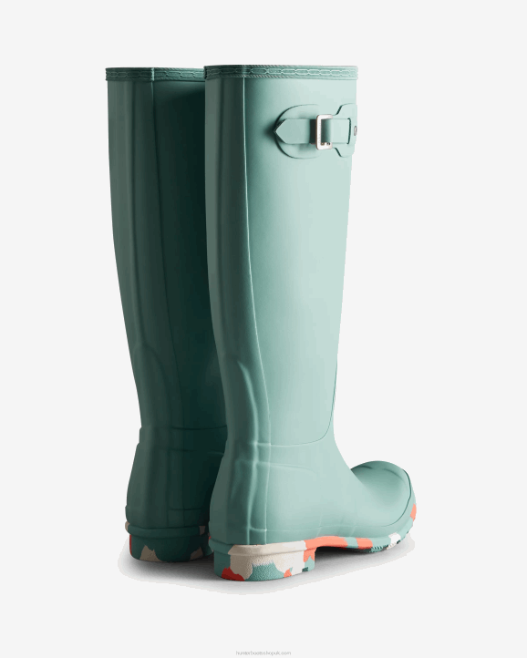 UK Hunter Women Colour Splash Sole Tall Rain Boots Birdseye Blue/White Willow/Persimmon Pink 28BV135