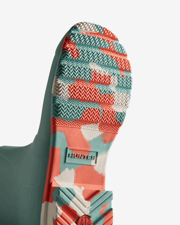 UK Hunter Women Colour Splash Sole Tall Rain Boots Birdseye Blue/White Willow/Persimmon Pink 28BV135