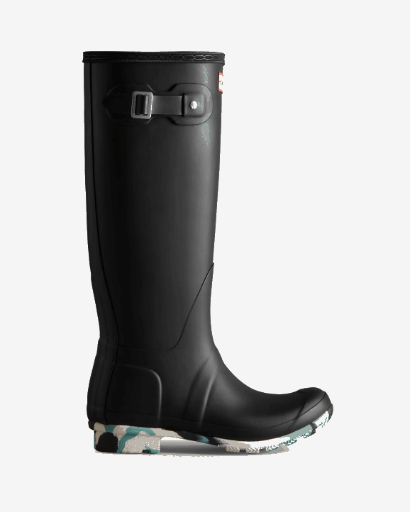 UK Hunter Women Colour Splash Sole Tall Rain Boots Black/White Willow/Birseye Blue 28BV134