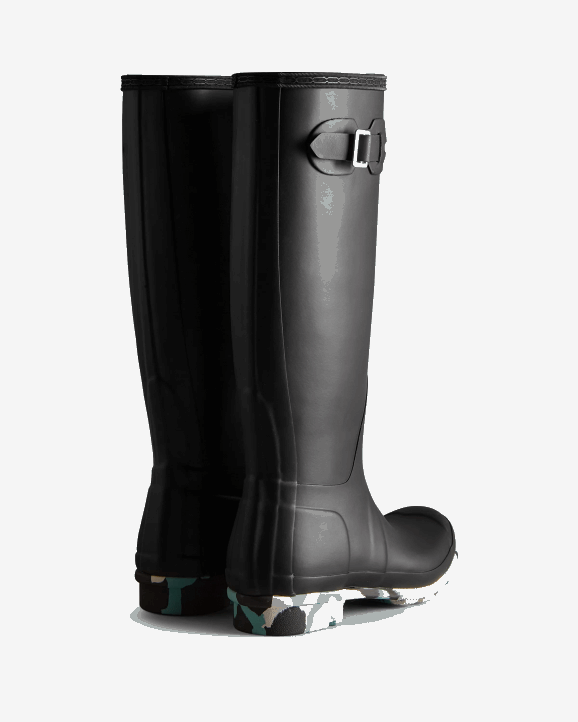 UK Hunter Women Colour Splash Sole Tall Rain Boots Black/White Willow/Birseye Blue 28BV134