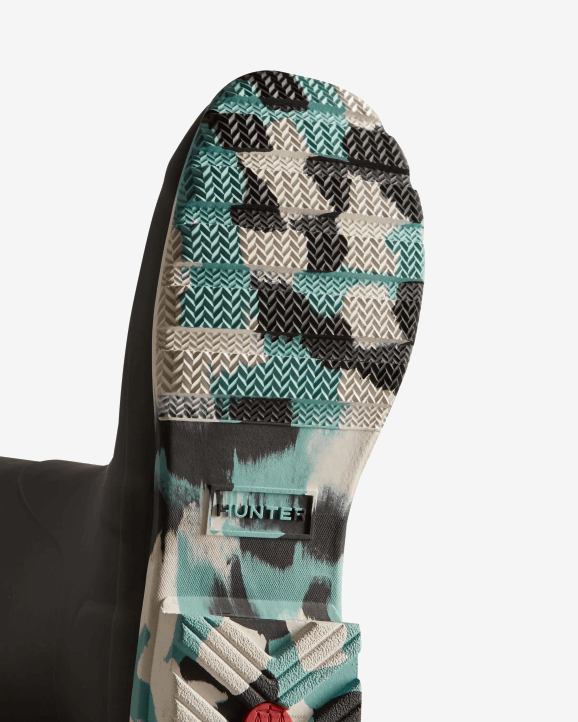 UK Hunter Women Colour Splash Sole Tall Rain Boots Black/White Willow/Birseye Blue 28BV134