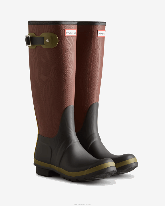 UK Hunter Women Erosion Texture Patchwork Tall Rain Boots Erosion Texture Patchwork 28BV199