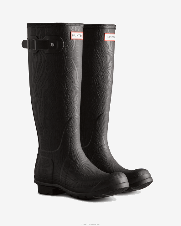 UK Hunter Women Erosion Texture Tall Rain Boots Erosion Texture Black 28BV198