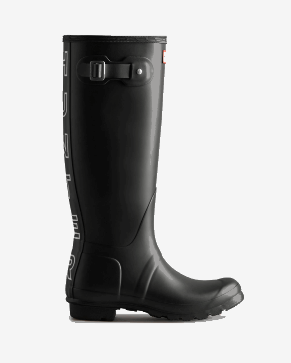 UK Hunter Women Hunter Backstrap Tall Rain Boots Black/White 28BV70