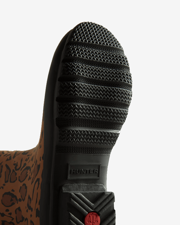 UK Hunter Women Leopard Print Tall Rain Boots Rich Tan/Saddle/Black 28BV168