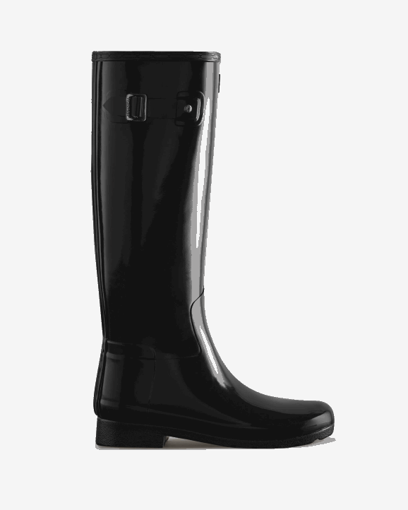 UK Hunter Women Refined Slim Fit Tall Gloss Rain Boots Black 28BV97