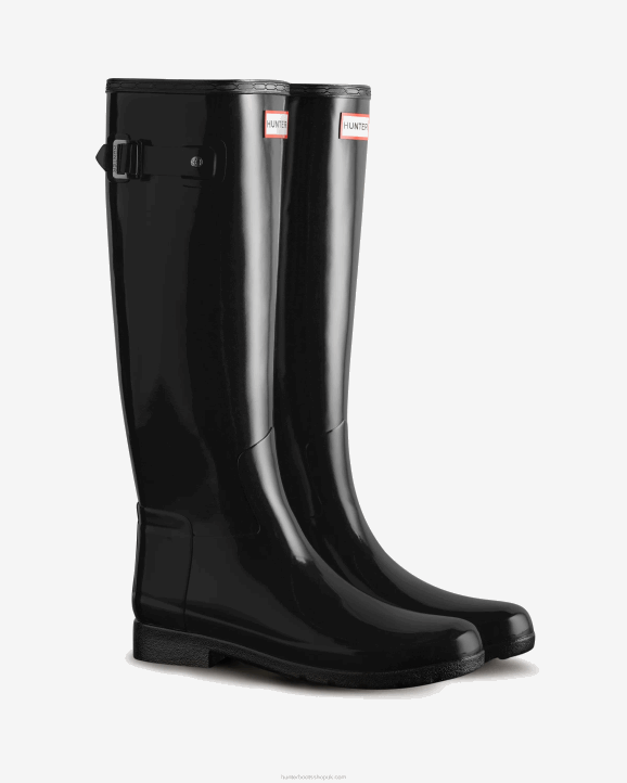 UK Hunter Women Refined Slim Fit Tall Gloss Rain Boots Black 28BV97