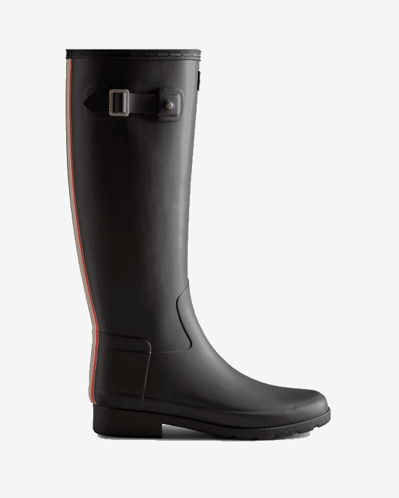 UK Hunter Women Refined Slim Fit Tri-Colour Logo Backstrap Tall Rain Boots Black 28BV170