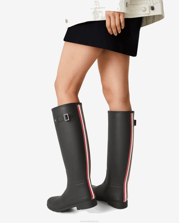 UK Hunter Women Refined Slim Fit Tri-Colour Logo Backstrap Tall Rain Boots Black 28BV170