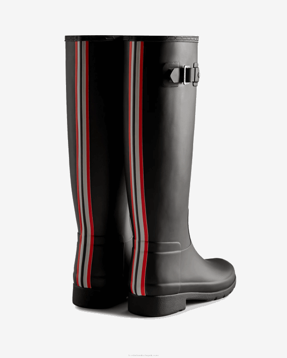 UK Hunter Women Refined Slim Fit Tri-Colour Logo Backstrap Tall Rain Boots Black 28BV170