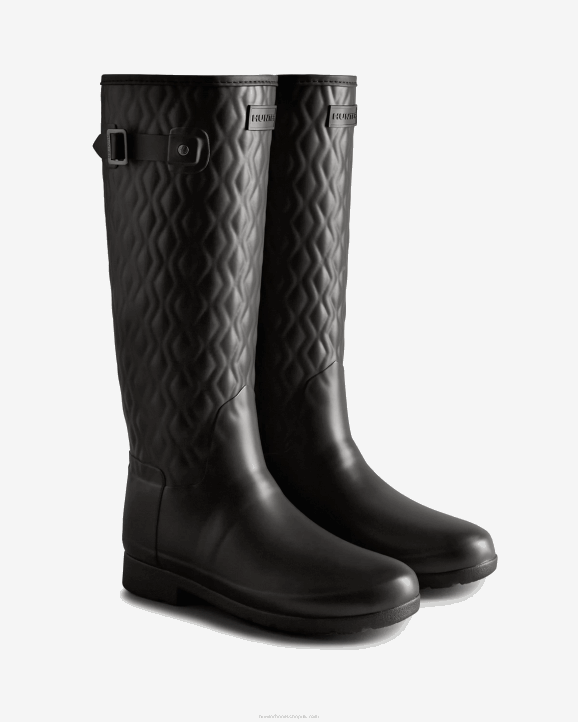 UK Hunter Women Refined Slim Fit Vertical Quilted Tall Rain Boots Black 28BV197