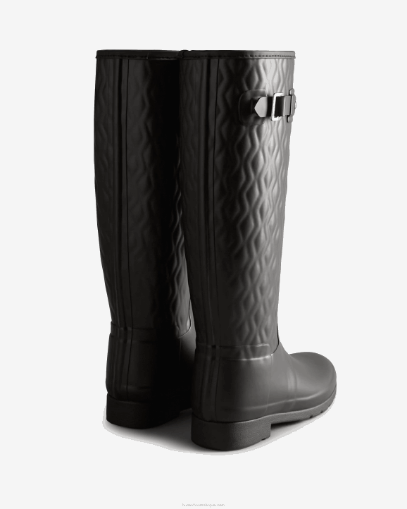 UK Hunter Women Refined Slim Fit Vertical Quilted Tall Rain Boots Black 28BV197