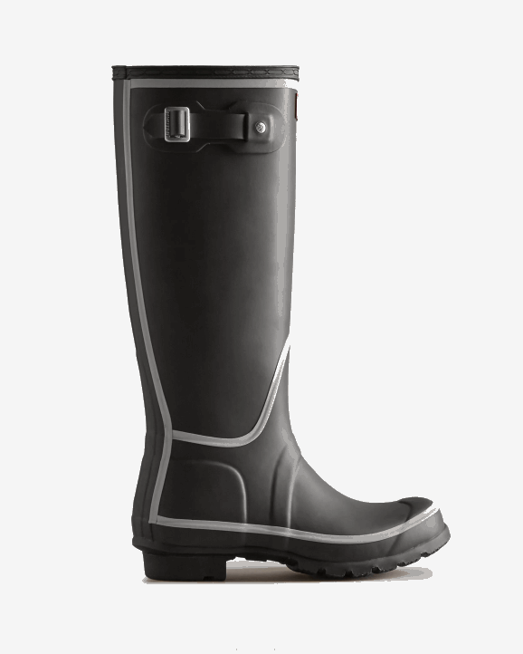 UK Hunter Women Reflective Outline Tall Rain Boots Black 28BV203